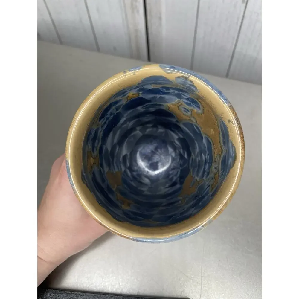 Vintage Crystalline Porcelain Vase Artist Signed Nelson Blue Metallic